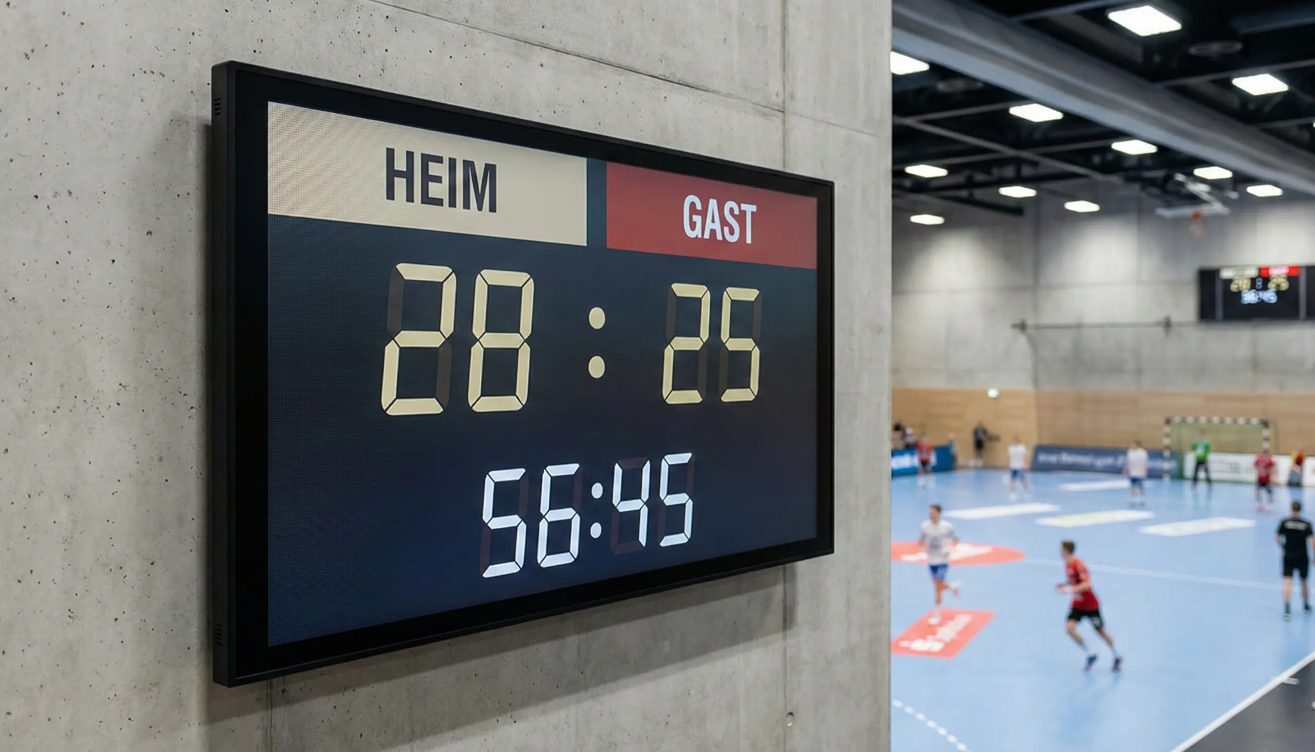 Handball-Anzeigetafel mit Spielstand und Quoten-Symbolen