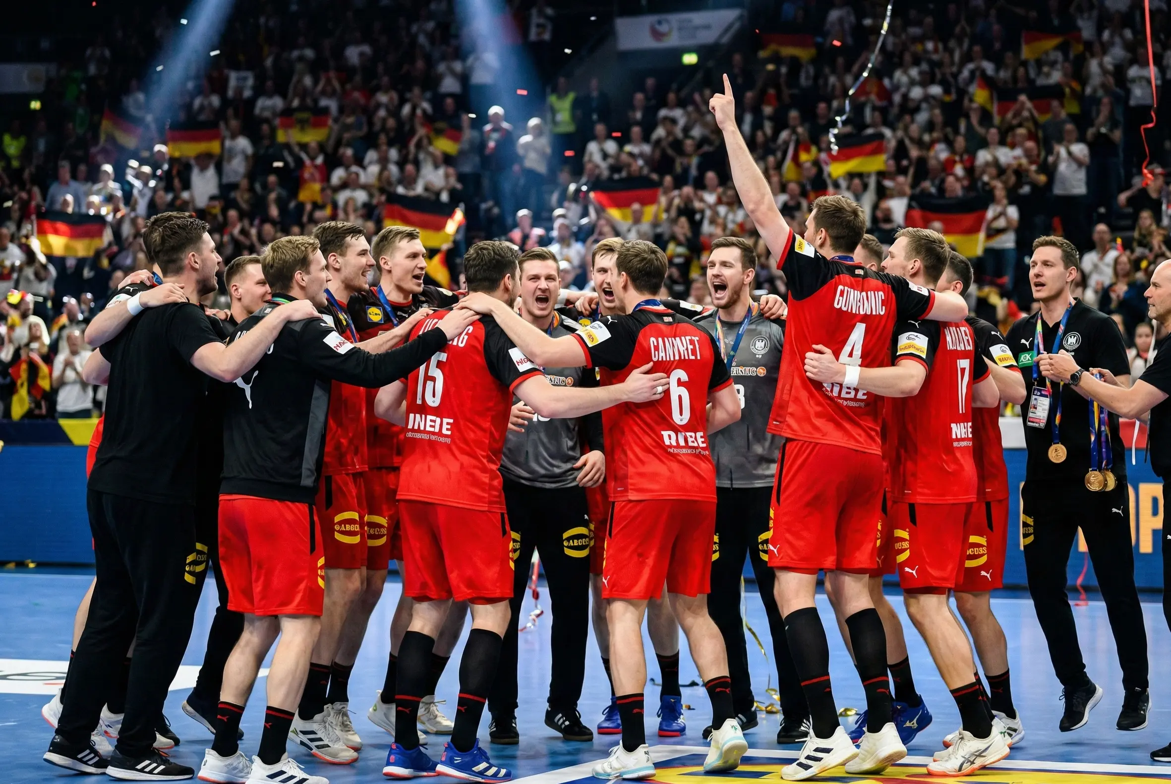 Handball-Nationalmannschaft feiert einen Sieg bei einem internationalen Turnier