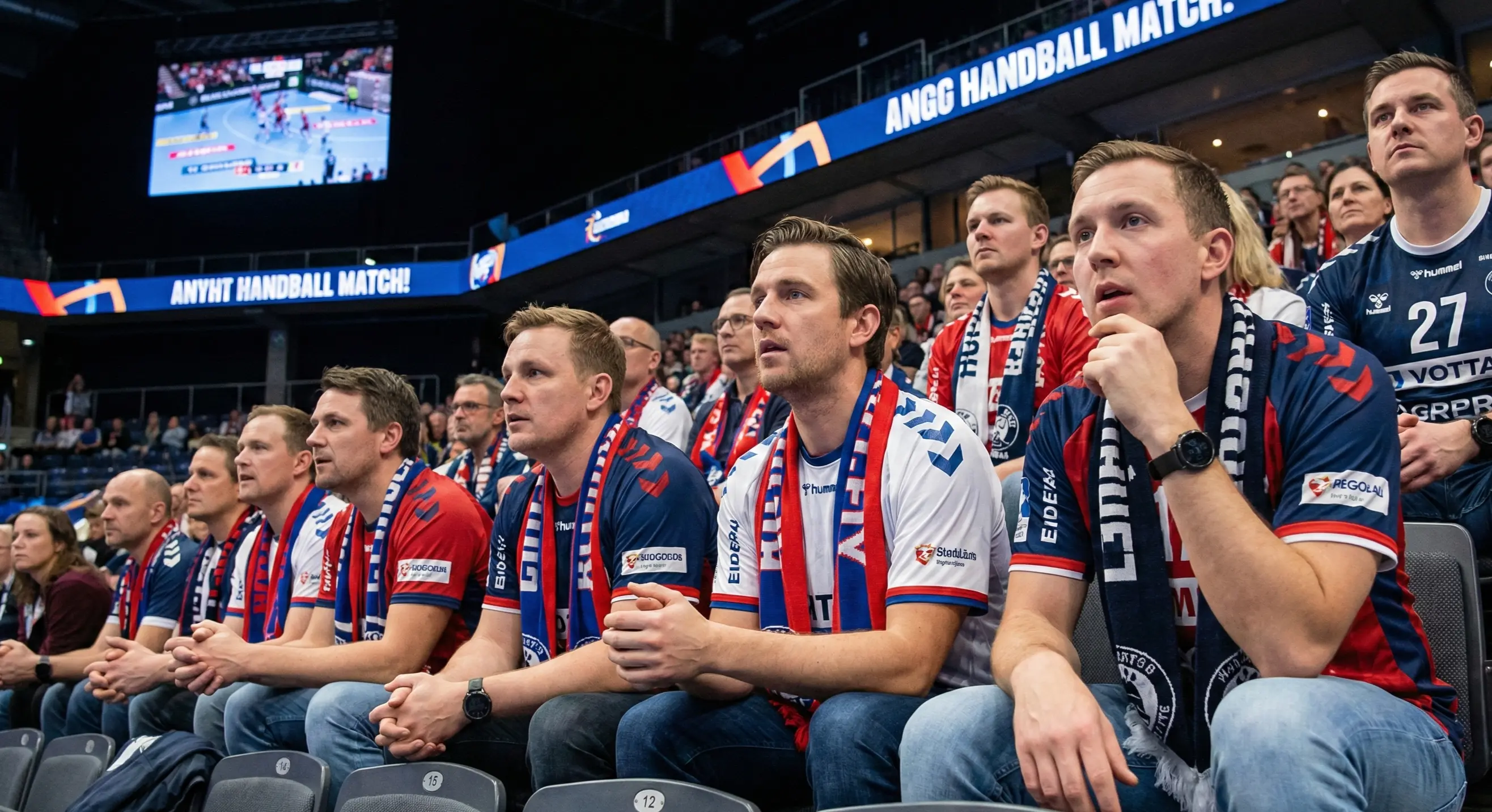 Spannende Szene während eines Handballspiels mit Fans die mitfiebern