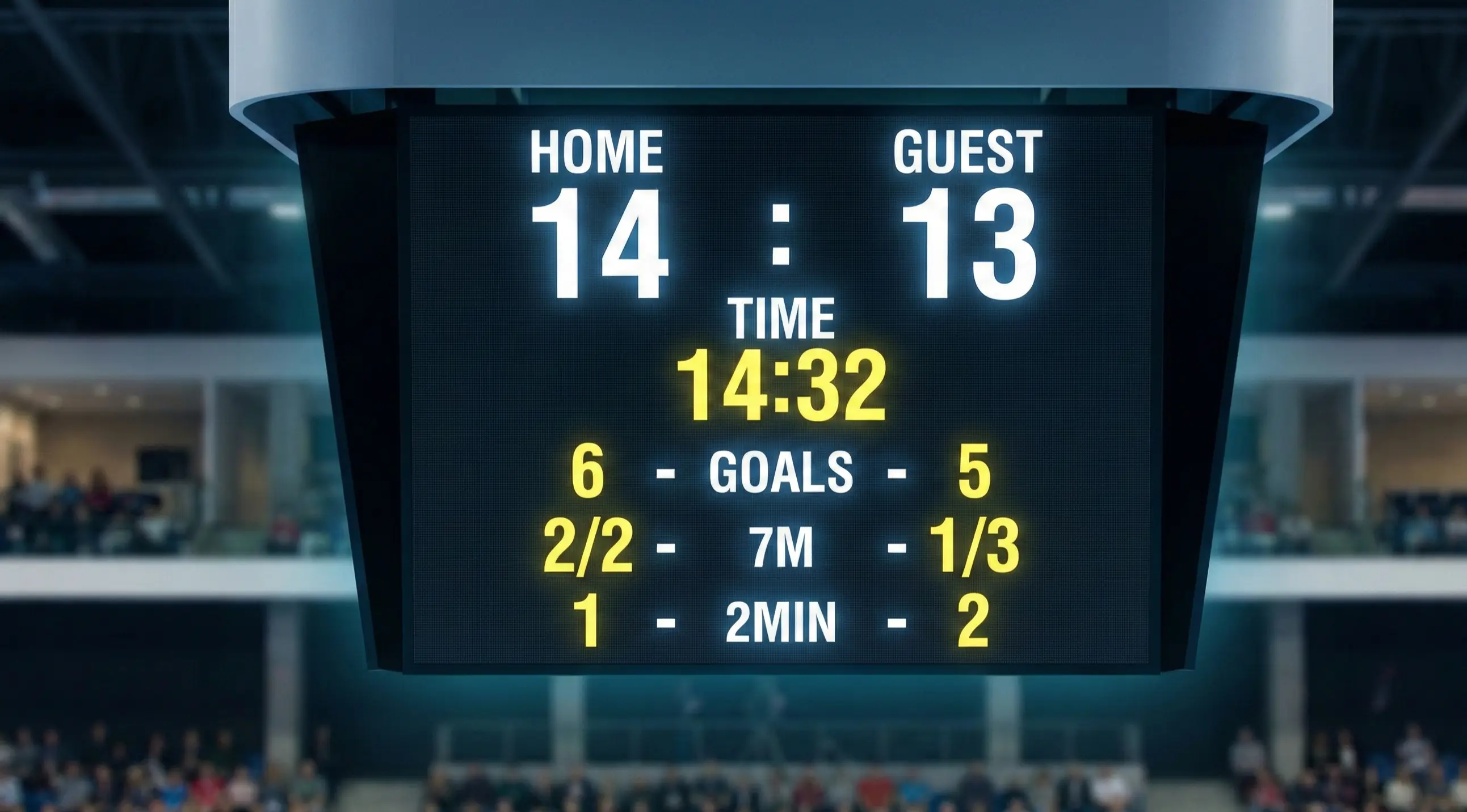 Anzeigetafel mit Live-Spielstatistiken bei Handballspiel