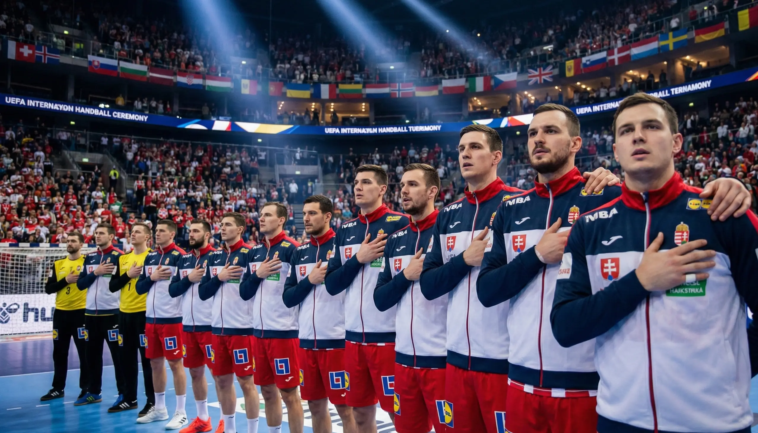 Handball-Nationalmannschaft bei Hymne vor großem Turnier