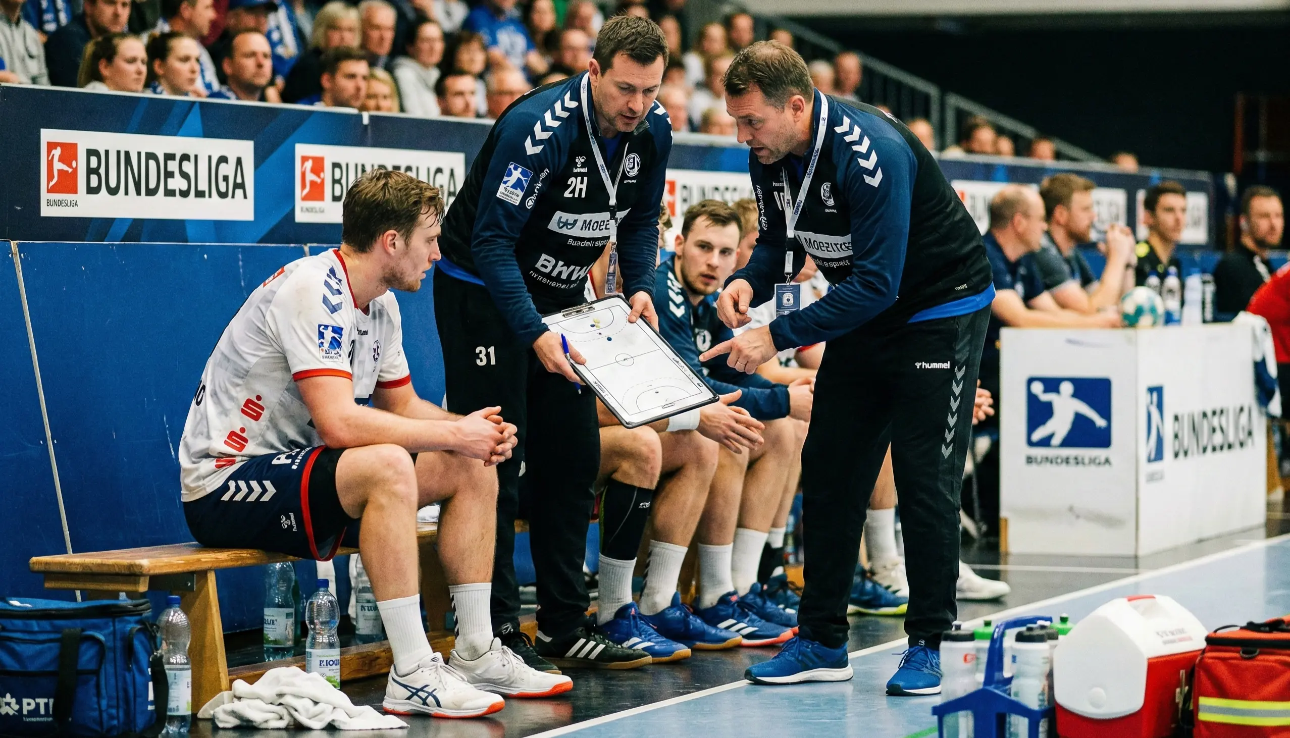 Trainer gibt Anweisungen während eines Handball-Spiels